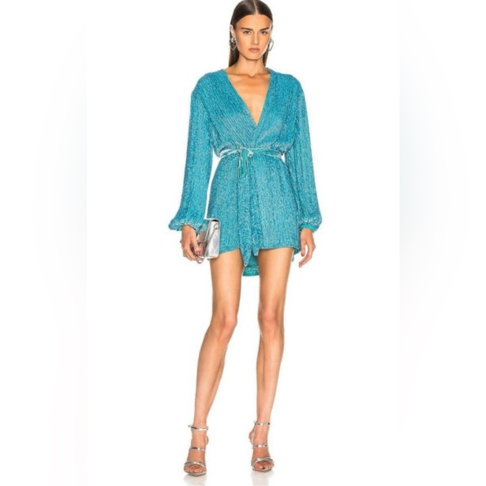 RETROFÊTE Gabrielle Sequined Wrap Dress in Blue